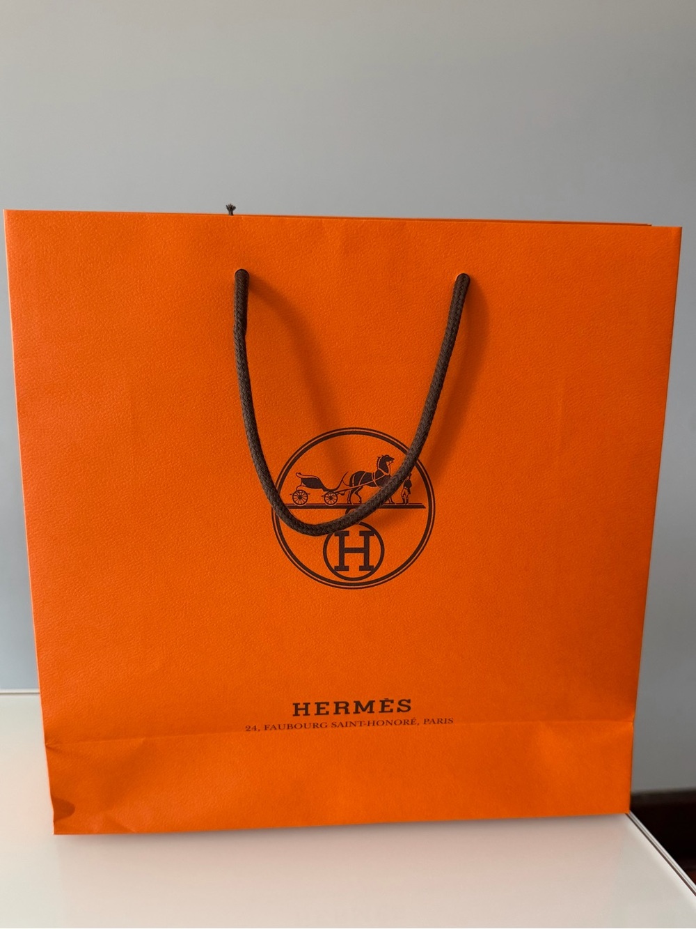 Hermes Orange Gift  Bag with Brown Rope Handles new